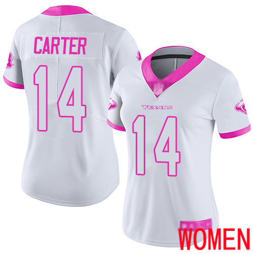 Houston Texans Limited White Pink Women DeAndre Carter Jersey NFL Football #14 Rush Fashion